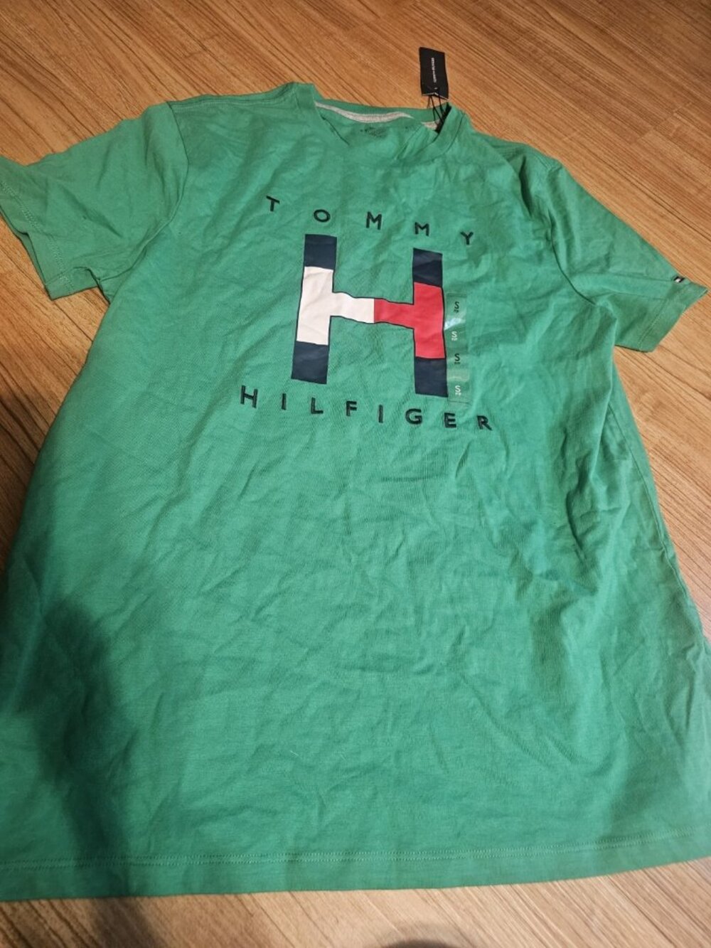 Tommy Hilfiger T Shirt Green Big Logo Mens Size Small